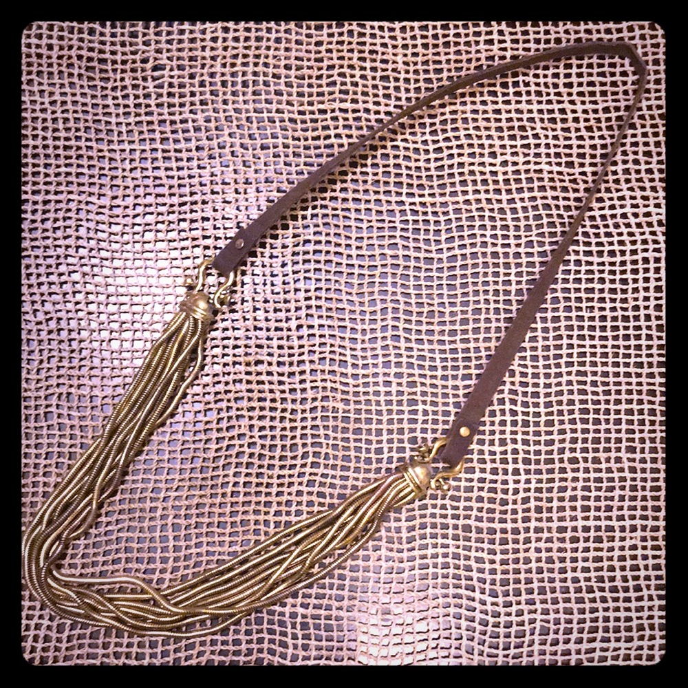Beautiful Leather/Brass like metal necklace